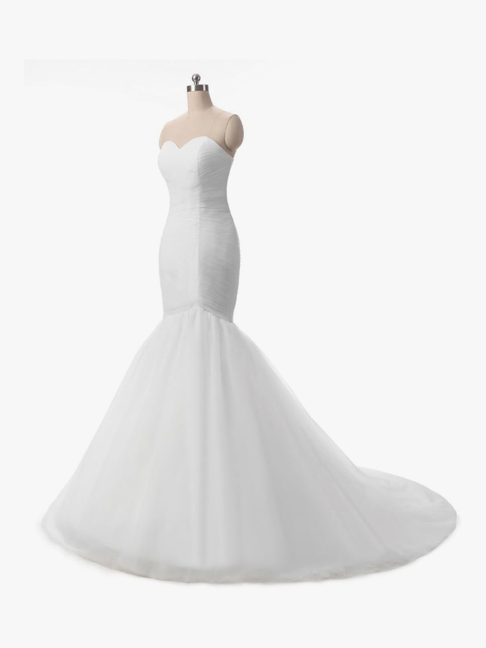 White Tulle Mermaid Wedding Dresse Bridal Gown Strapless Sweetheart Neckline
